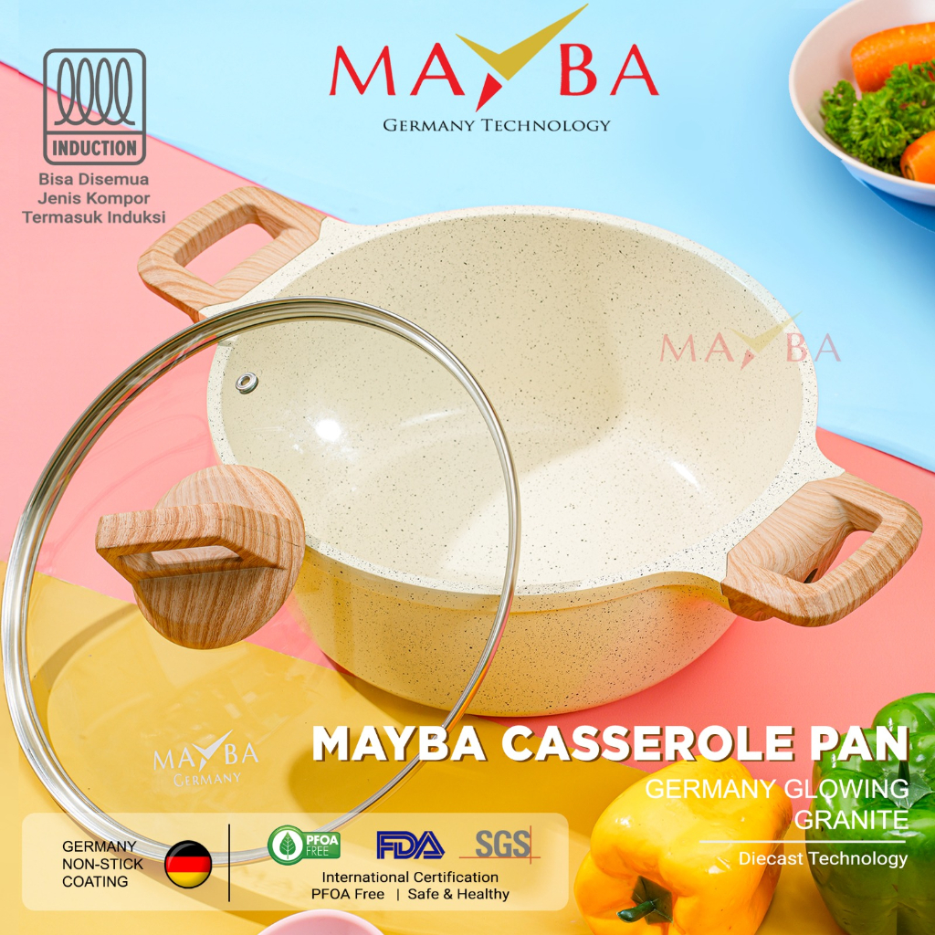 MAYBA Panci Casserole Mayba Infinity Panci Dutch Oven 24Cm Stockpot Anti Lengket Jerman Granite