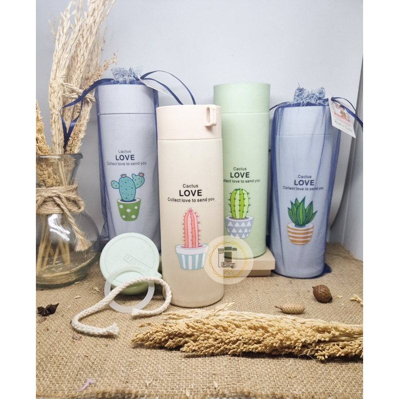 Botol Minum Kaca Kaktus + Kain Tile Souvenir Nikah Promosi Grosir Termurah