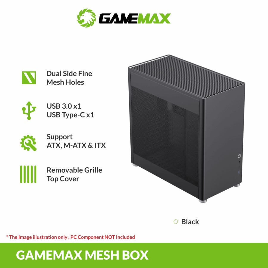 PC Case Gaming Gamemax Mesh Box Pro Black ATX