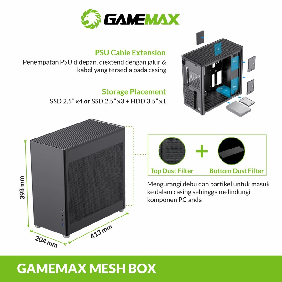 PC Case Gaming Gamemax Mesh Box Pro Black ATX