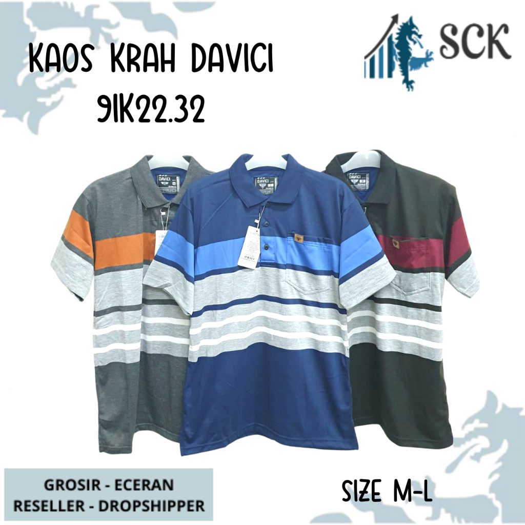 Kaos Kerah Pria DAVICI 2232 2218 2204 2238 Motif Salur Kombinasi Halus ukuran Standar / Baju Cowok Size M-L - sckmenwear GROSIR