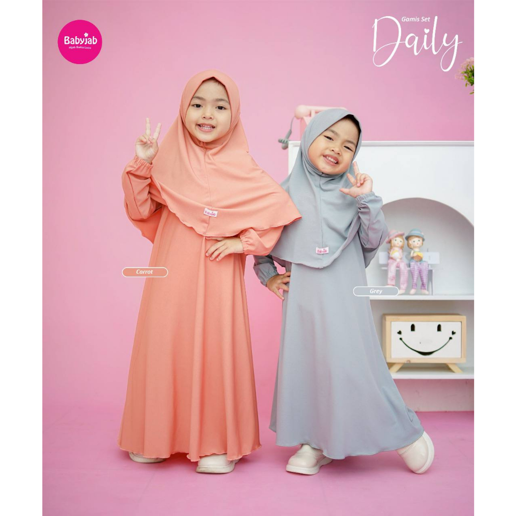 Babyjab Gamis set Daily  Hijab Anak Bayi  Size XL - Baby Jab Setelan Gamis Anak Perempuan 1 2 3 4 5 6 7 Tahun