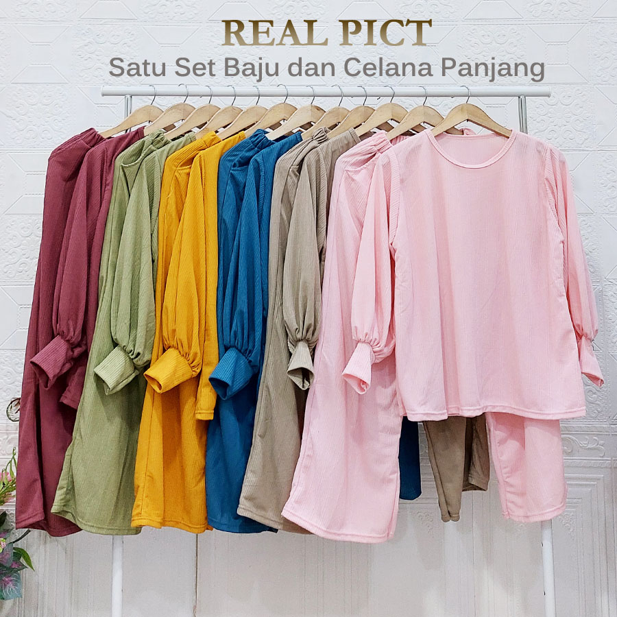 RONA SET BAJU JUMBO DAN CELAN PANJANG KNIT RIB SERAT RAJUT GL FASHION