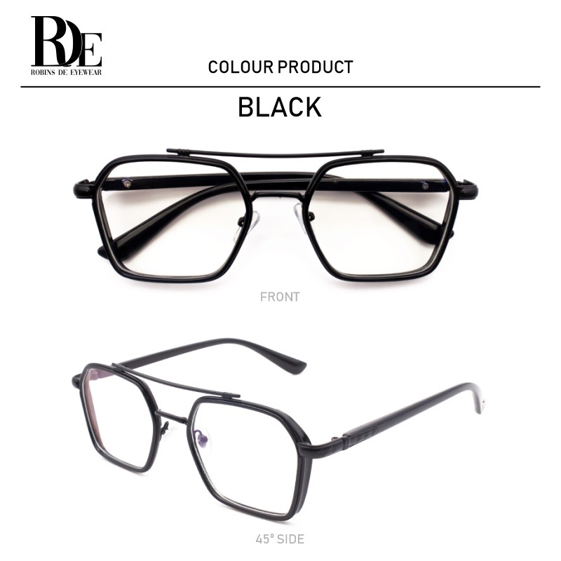 Robins Kacamata Anti Radiasi Komputer Frame Kacamata Tony Stark Iron Man Fashion Pria Wanita Bisa Minus Photocromic Bluecromic K0039-Black