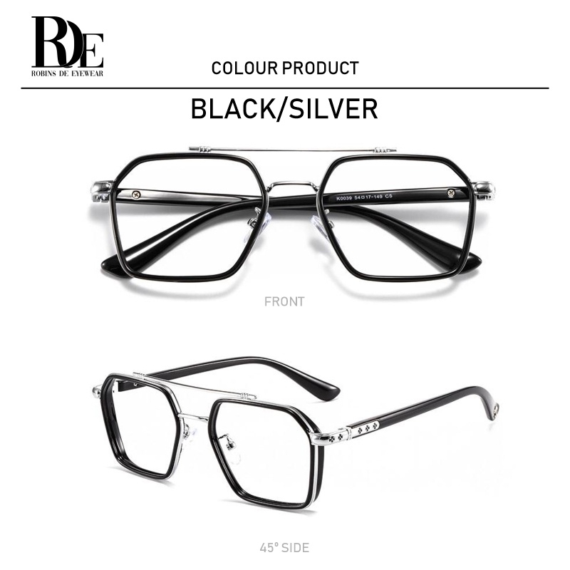 Robins Kacamata Anti Radiasi Komputer Frame Kacamata Tony Stark Iron Man Fashion Pria Wanita Bisa Minus Photocromic Bluecromic K0039-Black Silver