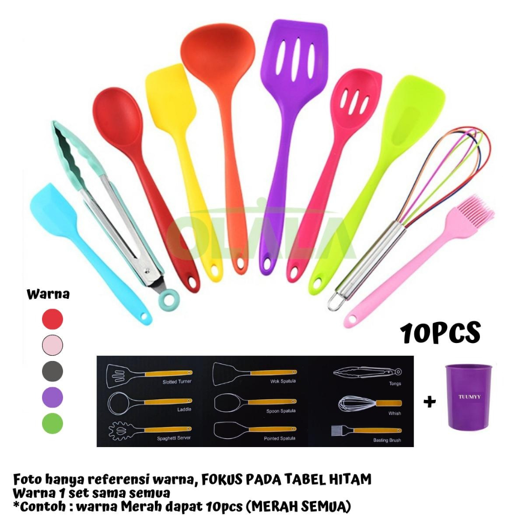 ALAT MASAK SET SPATULA SUTIL SET 5IN1 SILICONE GAGANG KAYU UTENSIL SPATULA SET MULTIFUNGSI OLL-4235/OLL-4236/OLL-4237