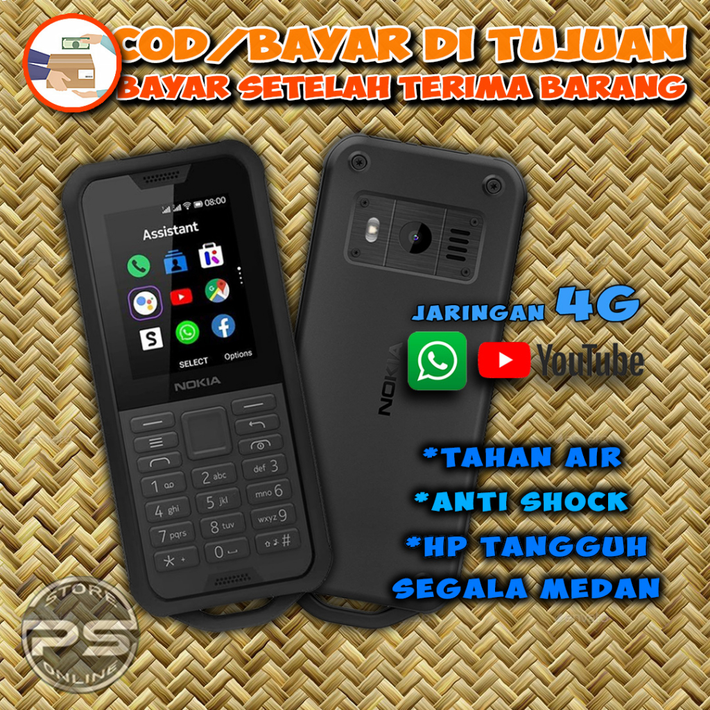 Nokia 800 Tough -Dual Sim - Tahan Air - Tahan Banting - Jaringan 4G - KaiOs - Bisa WaWa