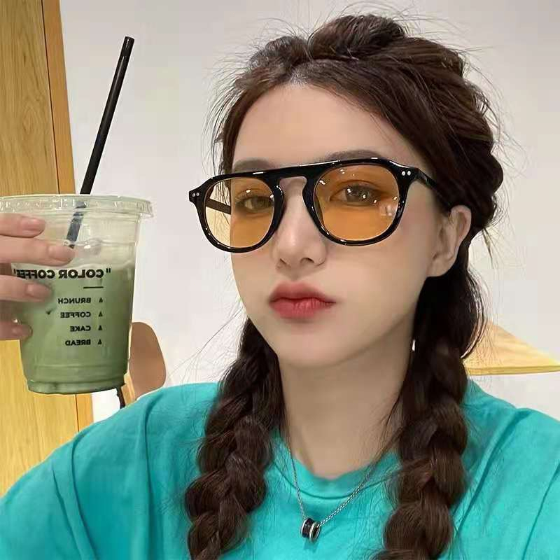 COD❤️Kacamata Hitam Wanita Korea Aviator Retro Warna Warni Frame Besar Sunglasses Korean Fashion UV Untuk Pria