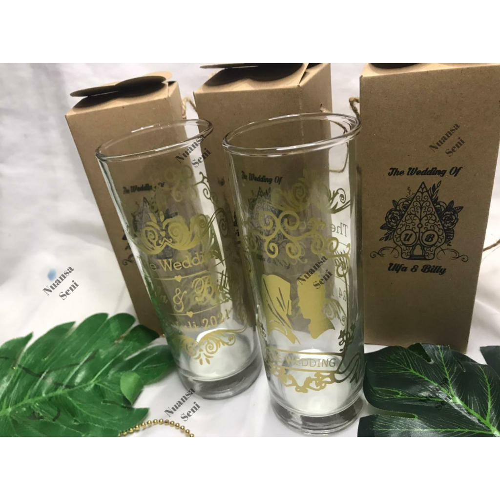 Souvenir Tumbler Mug Bamboo Kaca Gelas Jus Highball Gelas Cafe Sablon Kemas Box Rustic