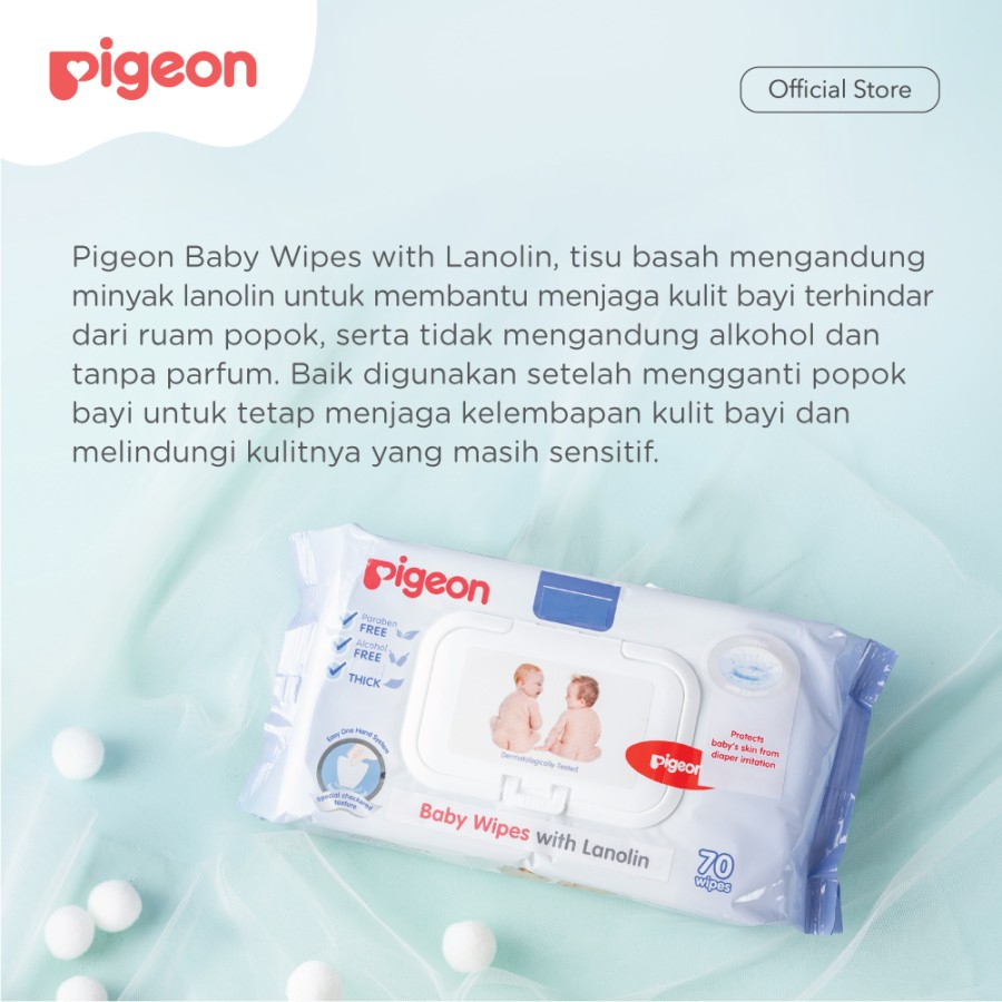 pigeon baby wipes with lanolin 70 sheets