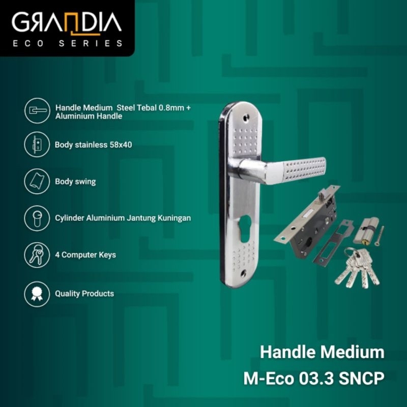 Grandia Gagang Pintu Set Medium / Handle Kunci Pintu Set Eco