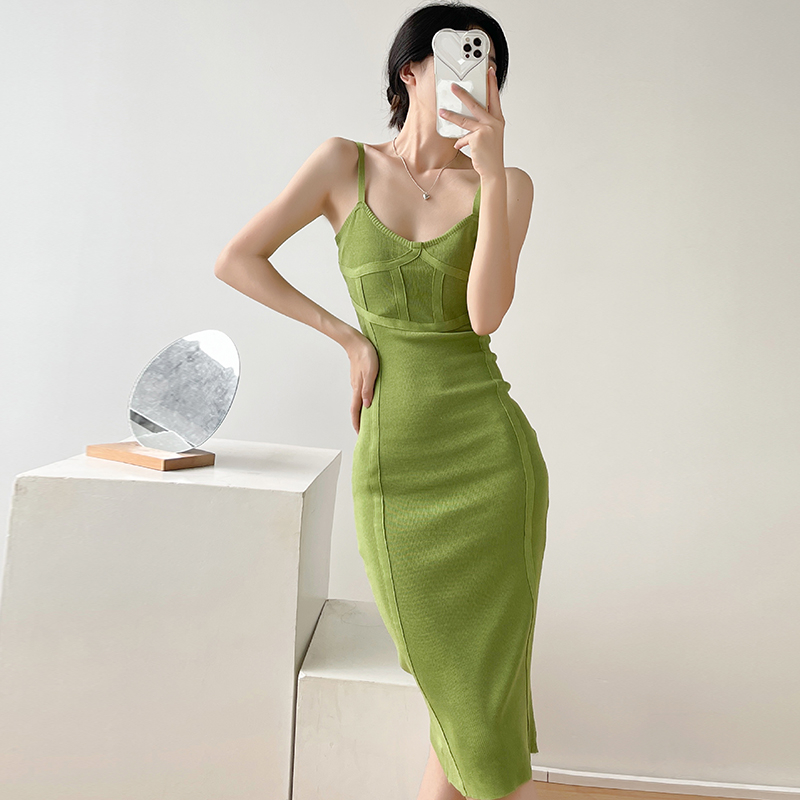 [Premium] Korean Solid Color Sleevless Bodycon Mini Dress 7487