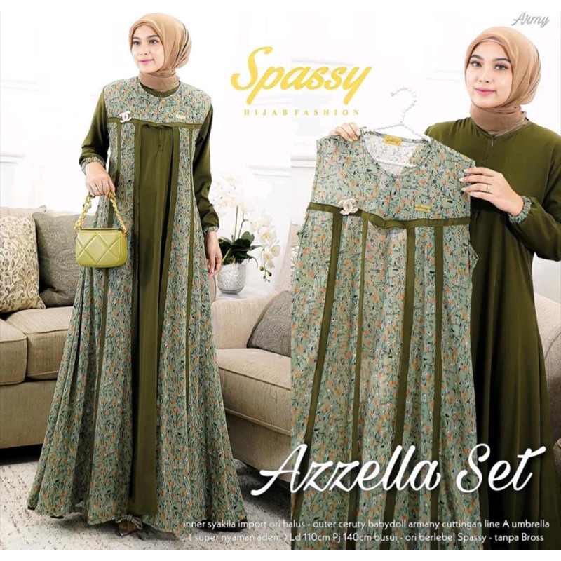 Azzela set gamis cantik terbaru 2in1 polos dan cardy