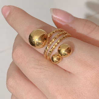 JT - Terbaru cincin wanita Xuping model 2 bola lingkar simpel dan minimalis emas / Cincin Emas Fashion