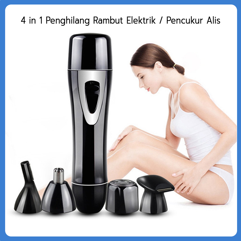 Alat Cukur Wanita 4in1 Alat Cukur Rambut Elektrik Pencukur Alis Alat Cukur Alis Pencukur Bulu Hidung Cukuran Wanita Epilator Tubuh Wajah Hair Remover Electric Nose Face Eyebrow Body