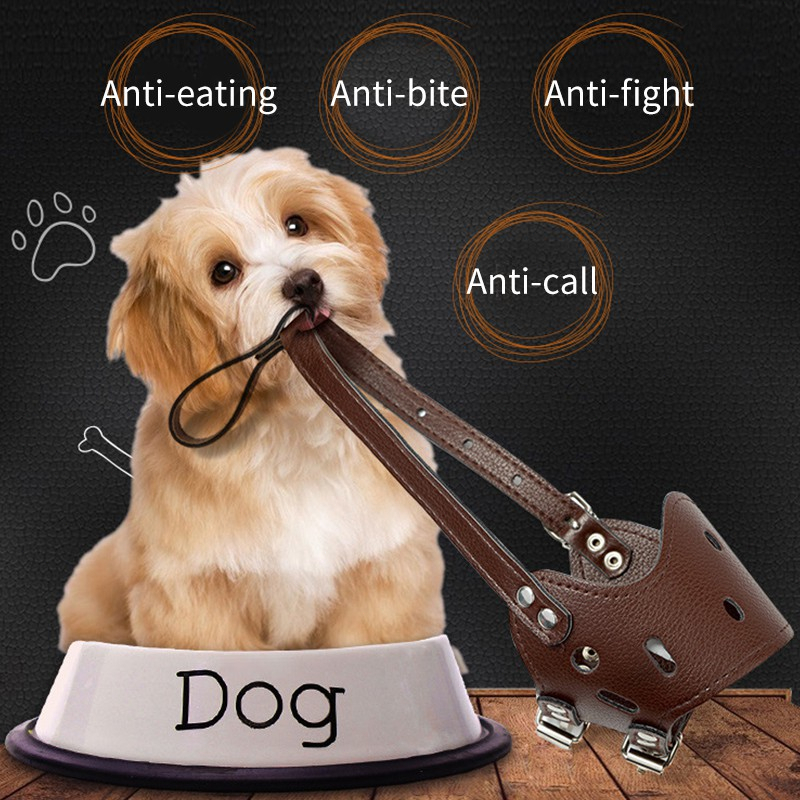 Penutup Mulut Anjing Dog Muzzle Bahan PU Anti Gigit Brongsong Mulut