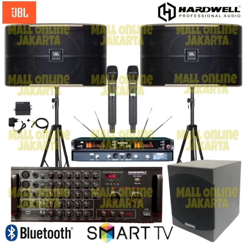 Paket sound system JBL 10 inch lengkap + subwoofer aktif hardwell 12 inch amazing + ampli hardwell rv3000 + mic wireless hardwell x1