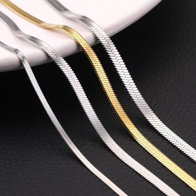 Kalung Titanium Flat Rata Pipih Datar Selamanya Anti Karat Import High Quality Premium Stainless Steel Warna Plate Silver Gold Style Elegan Kasual Retro Vintage