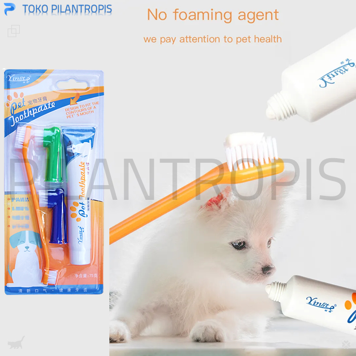 1SET SIKAT GIGI KUCING DAN ODOL PASTA GIGI KUCING ANJING PET TOOTHBRUSH TOOTHPASTE SET PET DENTAL GEL