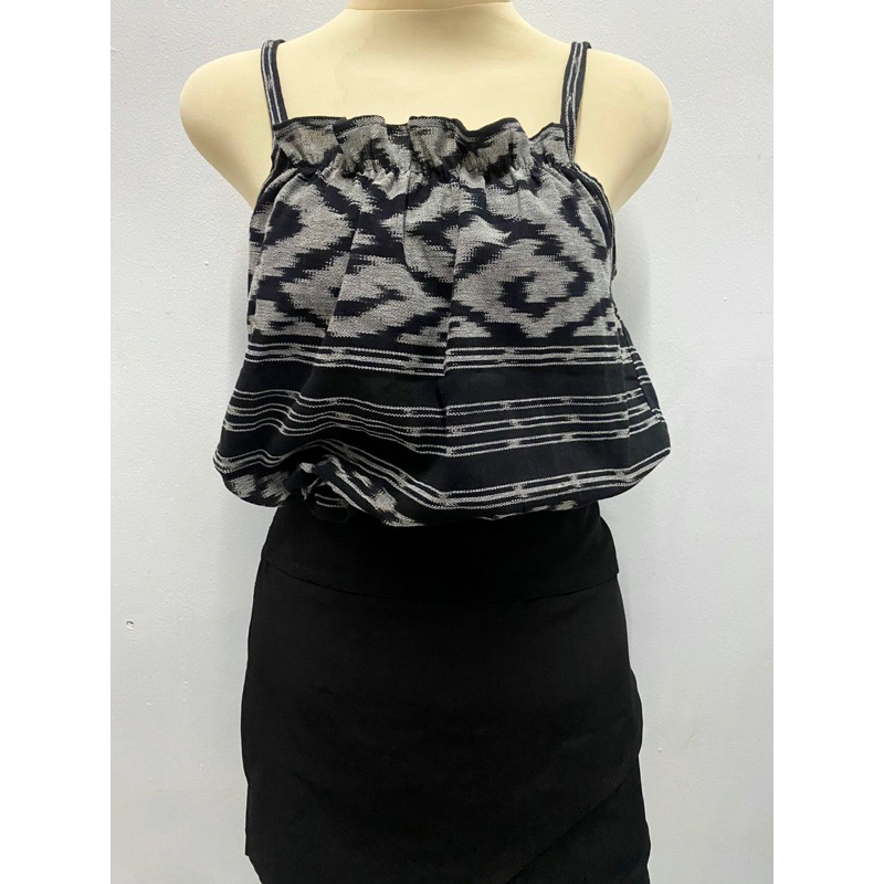 Tanktop jumputan troso / halter neck tribal / tank top tenun / tanktop karet halter