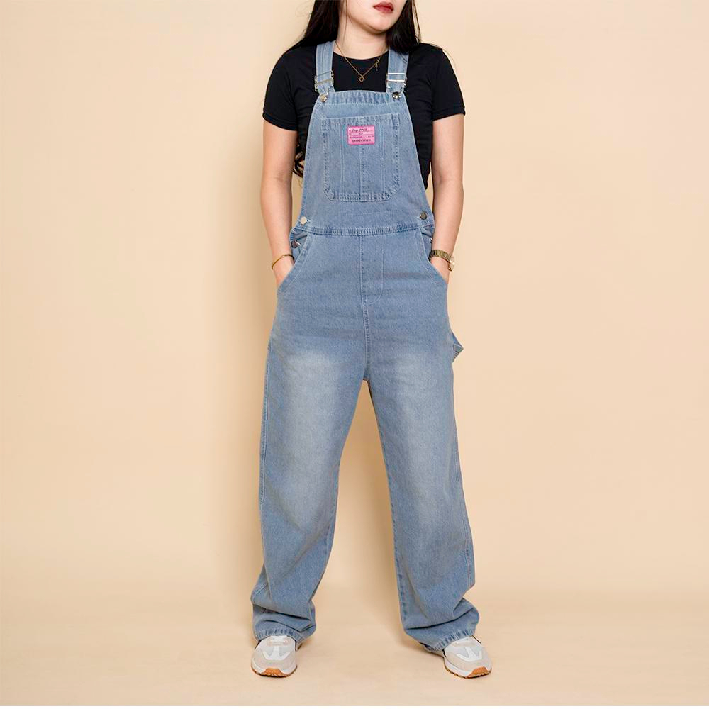 VO-001 NF Overall Denim Perempuan Korean Style Jumpsuit Panjang Cewek Biru Muda Terbaru Celana Kodok