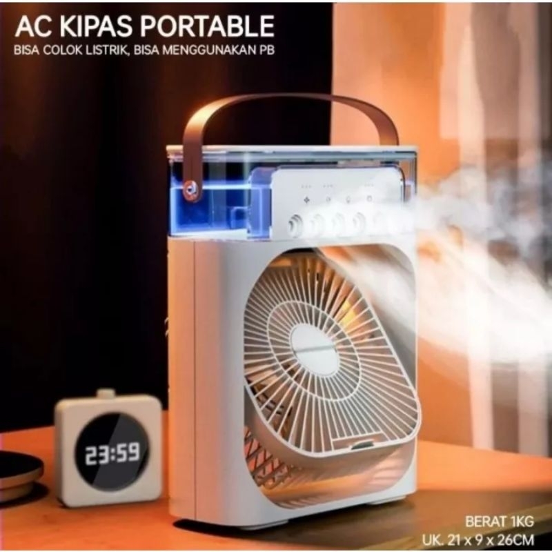 SUPER DINGIN KIPAS USB PORTABLE AC COOLER FAN MIST SPRAY LED ISI AIR TORNADO CHARGE COOLER LAMP SENT