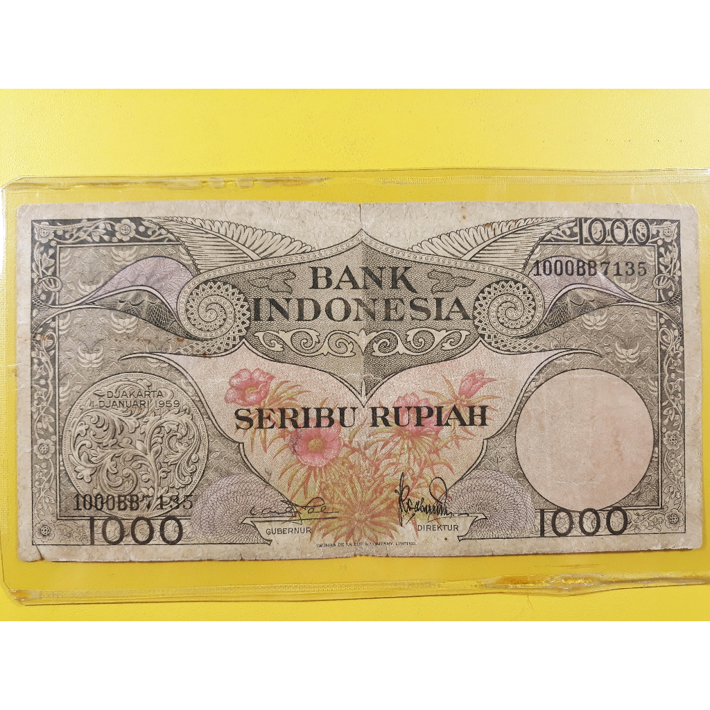 Uang Kuno Indonesia 1000 Rupiah Seri Bunga Tahun 1959 F
