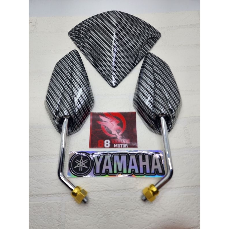 Paket Visor Mio Soul Karbon + Spion Yamaha Jupiter Karbon Tanggung Gagang Chrome Dan Stiker Hologram Yamaha