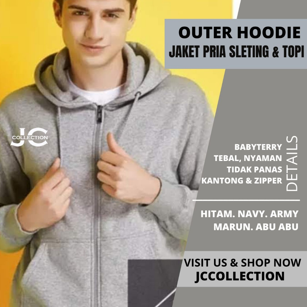 Jaket Pria Topi Hoodie Zipper Resleting Novan JC Collection