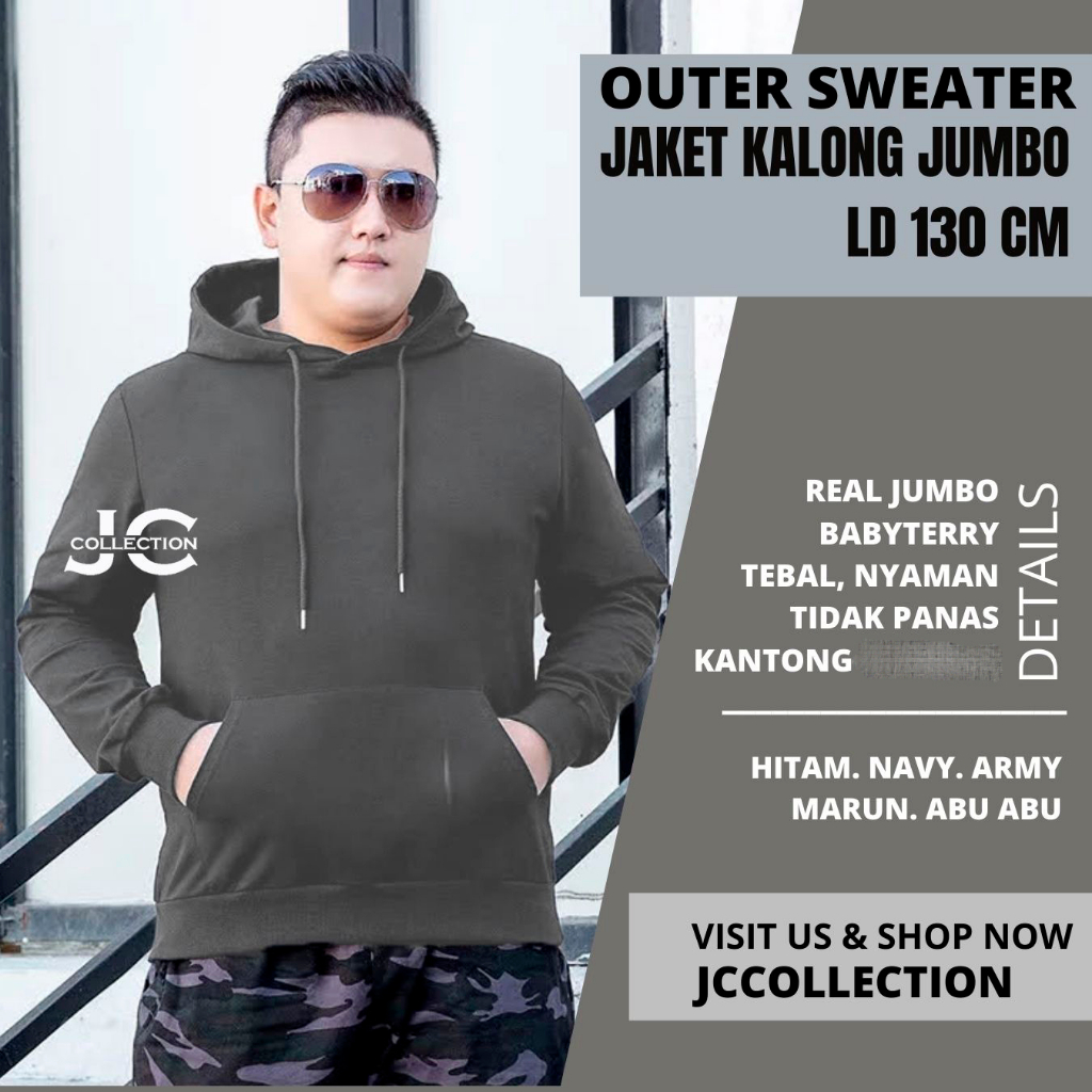 Sweater Polos Pria Jumbo 3XL Hoodie / Jaket Pria BIG SIZE with Pocket - Jeffry  - JCCollections