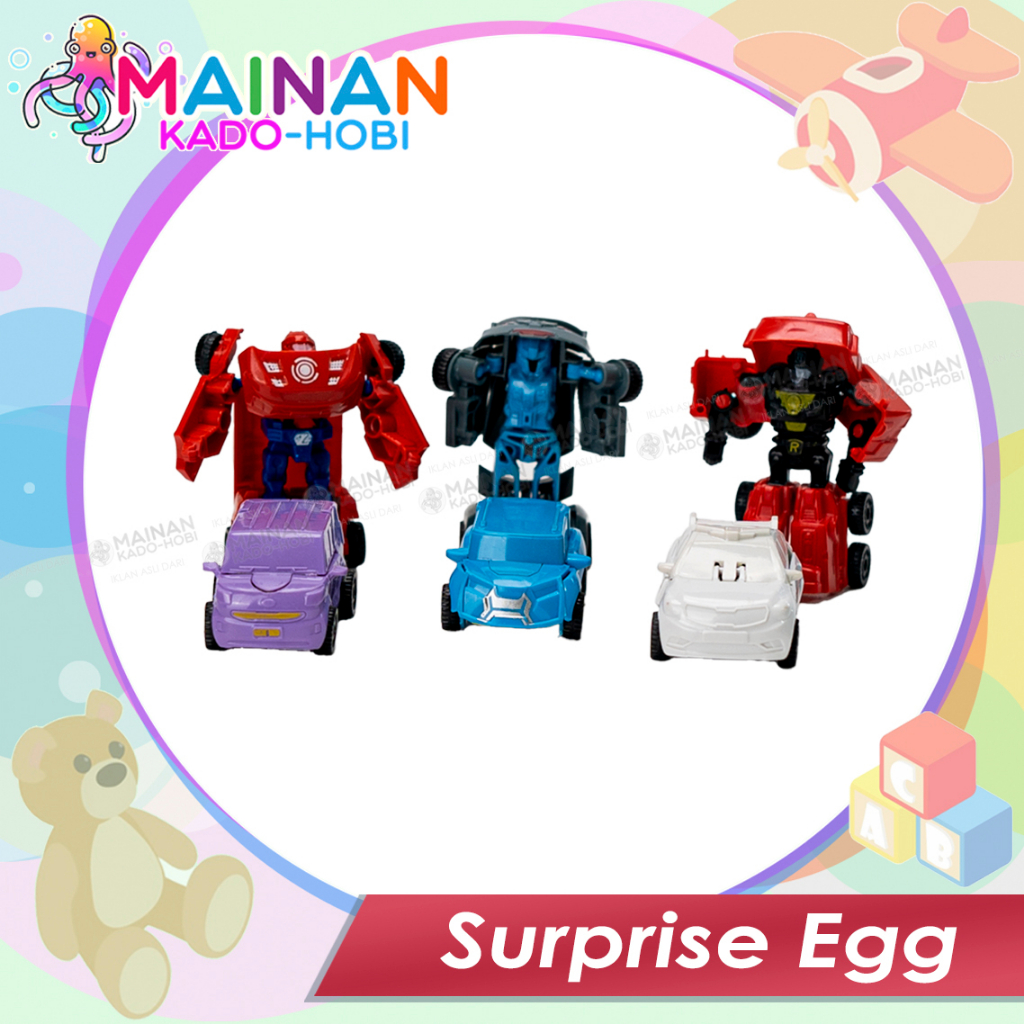 MAINAN SENSORIK ANAK SURPRISE EGG TELUR KARAKTER DEFORMED MOBIL ROBOT