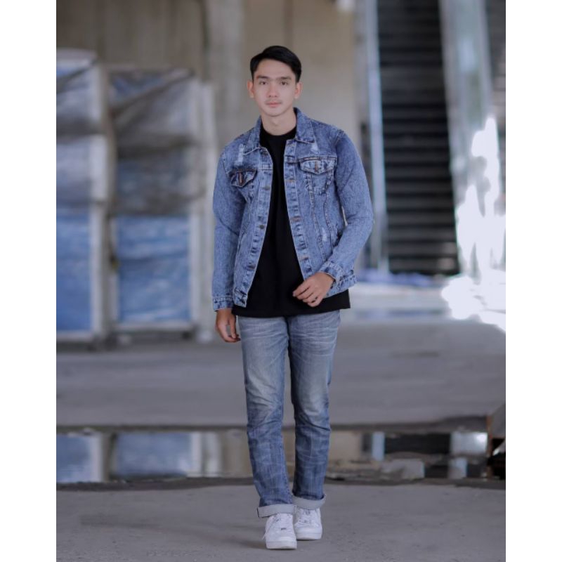 JAKET PRIA - JAKET JEANS SOBEK PRIA TRADEMARK IMORTAL GENIOUS  - JAKET DENIM - JAKET JEANS WOSHING