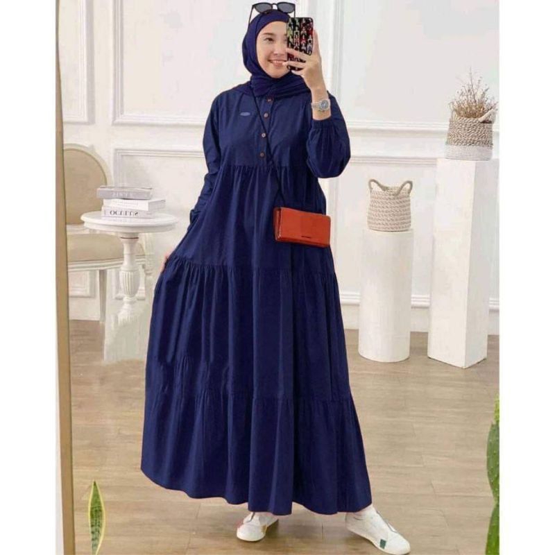 GAMIS KIRANIA MIDI DRESS BUSUI LENGAN PANJANG KANCING DEPAN