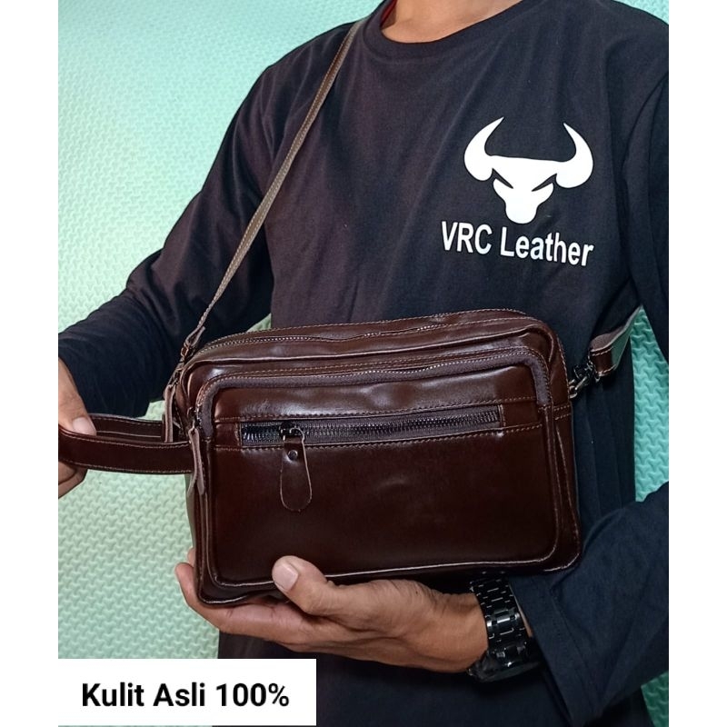 Pouch / Clutch / Tas Selempang Multifungsi Pria Wanita Kulit Asli