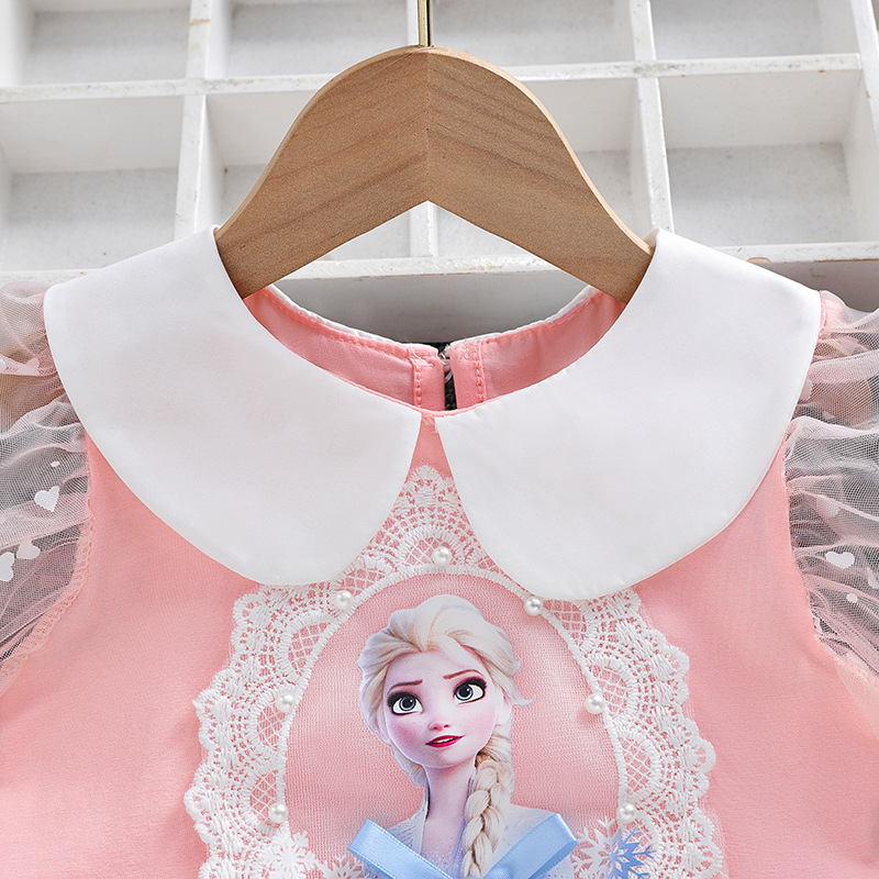 [Hot Sale] 2023 Musim Panas Gadis Putri Beku Gaun Lengan Pendek Anak-anak Frozen Tulle Elsa Gaun Pesta untuk Anak-anak 1-8 Tahun