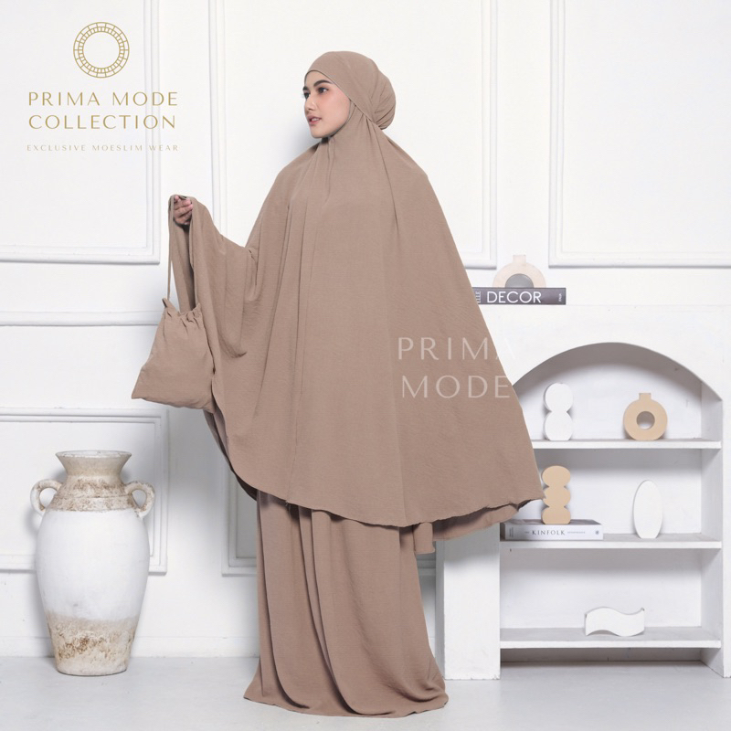 PRIMA MODE - Mukena Hawa Renda Daily Renda Mewah Dewasa travel mukena katun micro  Panjang Pouch