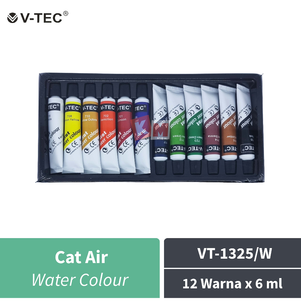 Water Colour / Cat Air V-TEC VT-1325/W 12 Warna 6 ml Tube Watercolor
