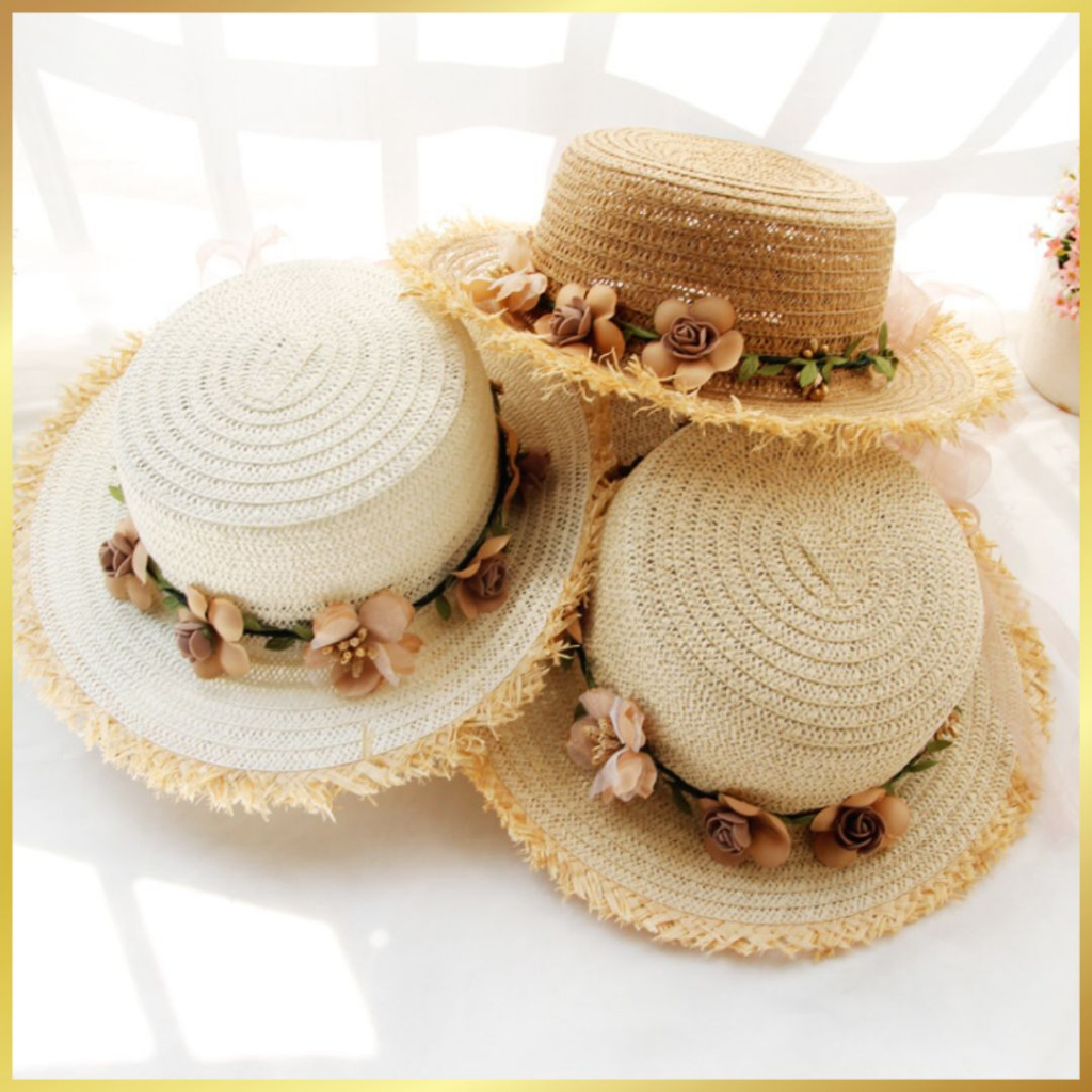 TOPI ANAK PEREMPUAN CEWEK IMPORT 2 TAHUN 3 TAHUN TOPI PANTAI BUCKET HAT RAJUT JERAMI ANAK PEREMPUAN 