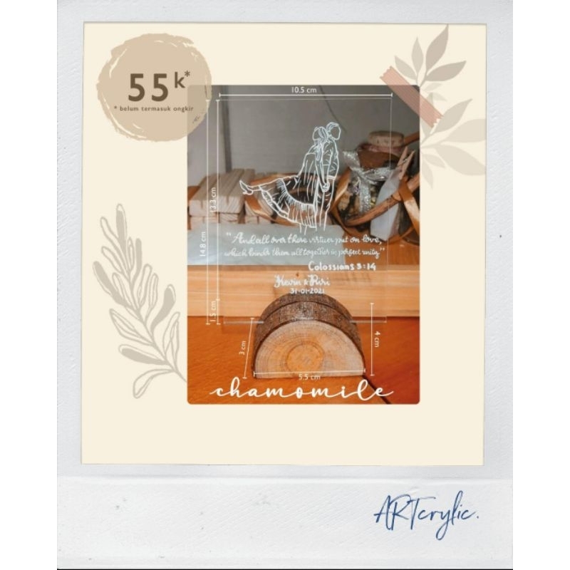 custom ilustrasi akrilik stand kayu bulat ( CHAMOMILE acrylic wood stand a6) - ARTcrylic