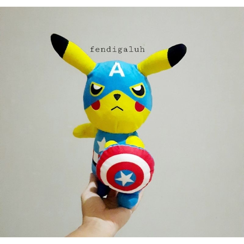 Pikachu Marvel Captain America Original Size 30 cm/ Boneka Pokemon