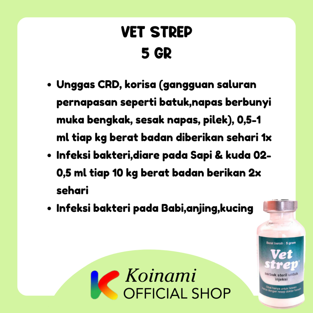 VET STREP 5 gram / CRD PERNAFASAN INFEKSI BAKTERI HEWAN SAPI KAMBING DOMBA KUDA AYAM UNGGAS / MEDION