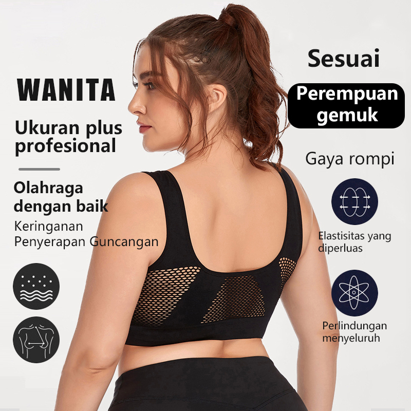 Jumbo BH sport Bra Wanita Sport Bra Bernapas bra senam Hollow Keluar Empuk Plus Ukuran Bra Olahraga plus size bra sport busa S6