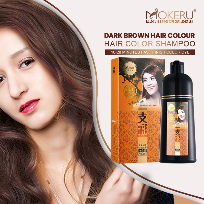 Mokeru Shampoo Semir Herbal Penutup Uban Pewarna  Rambut Alami 500ml / Shampoo Semir Herbal Warna Rambut Putih Shampo / Shampoo Warna / Cat Rambut - Black/Dark Brown Hair Color Dye Shampoo