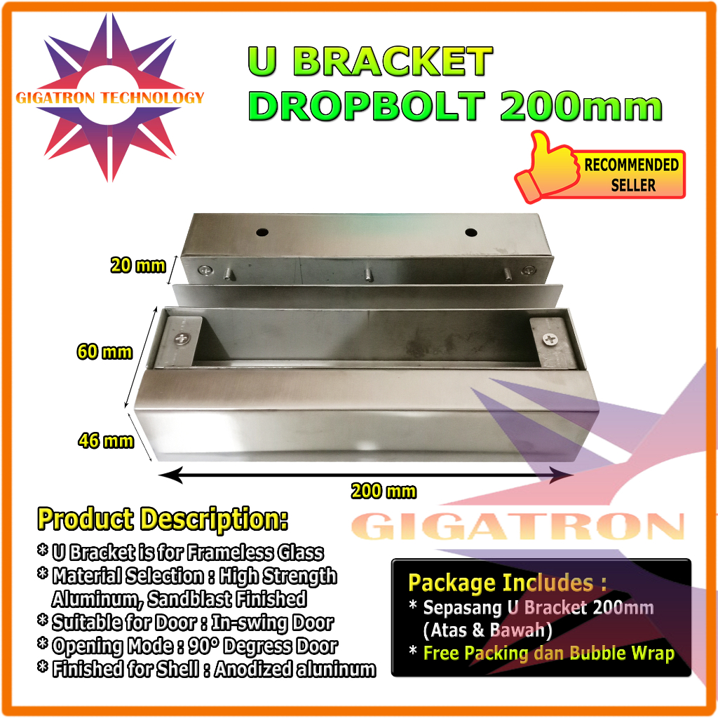 Bracket U Dropbolt Stainless Panjang 200MM Access Control Door U Bracket Drop Bolt Akses Kontrol Bre