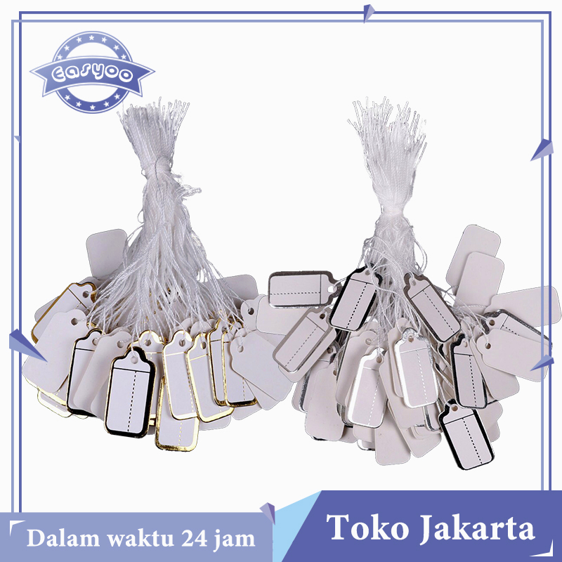 

500pcs Label Harga Baju Gold/Silver Label Harga Kosong Warna Putih Dengan Tali Untuk Perhiasan