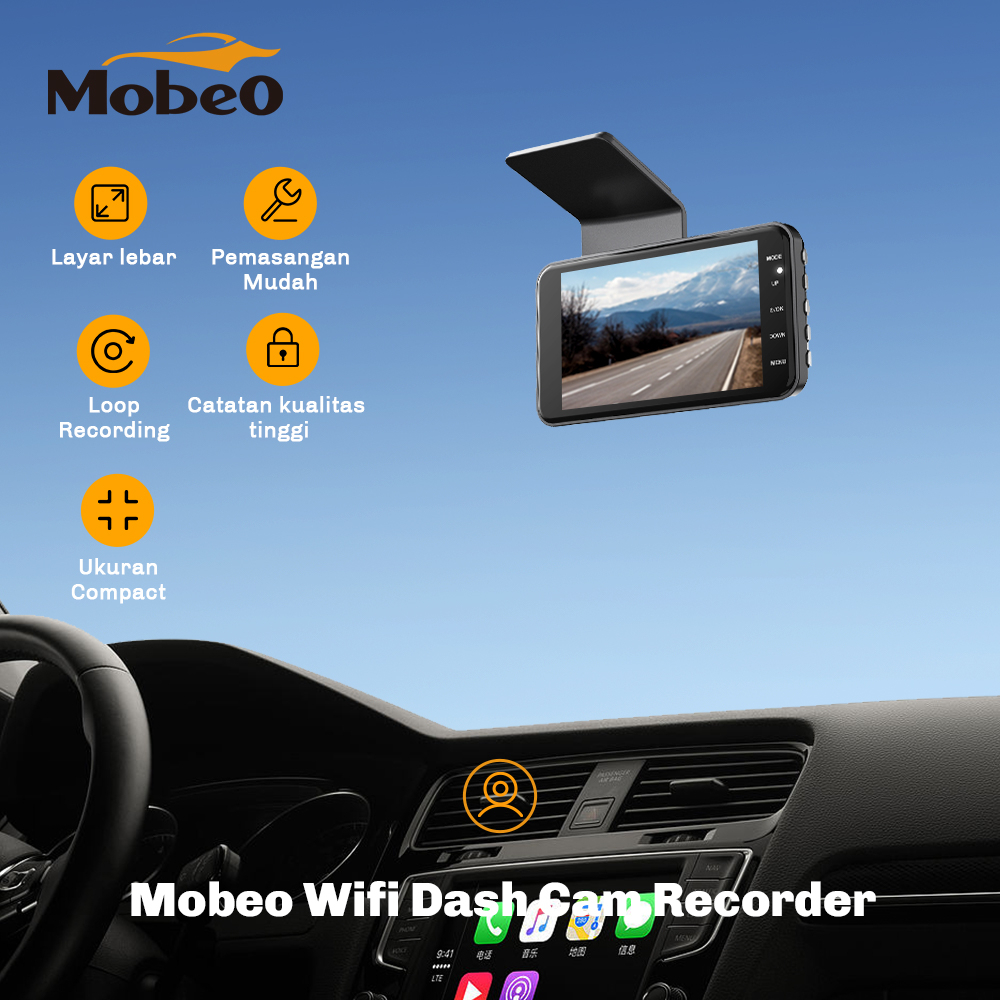 (Exclusive) Mobeo Dashcam MSDC05/ Car Dashcam/ CCTV Mobil / Kamera Parkir Dual kamera (Front &amp; Rear) Full HD Night Vision Sudut Lebar