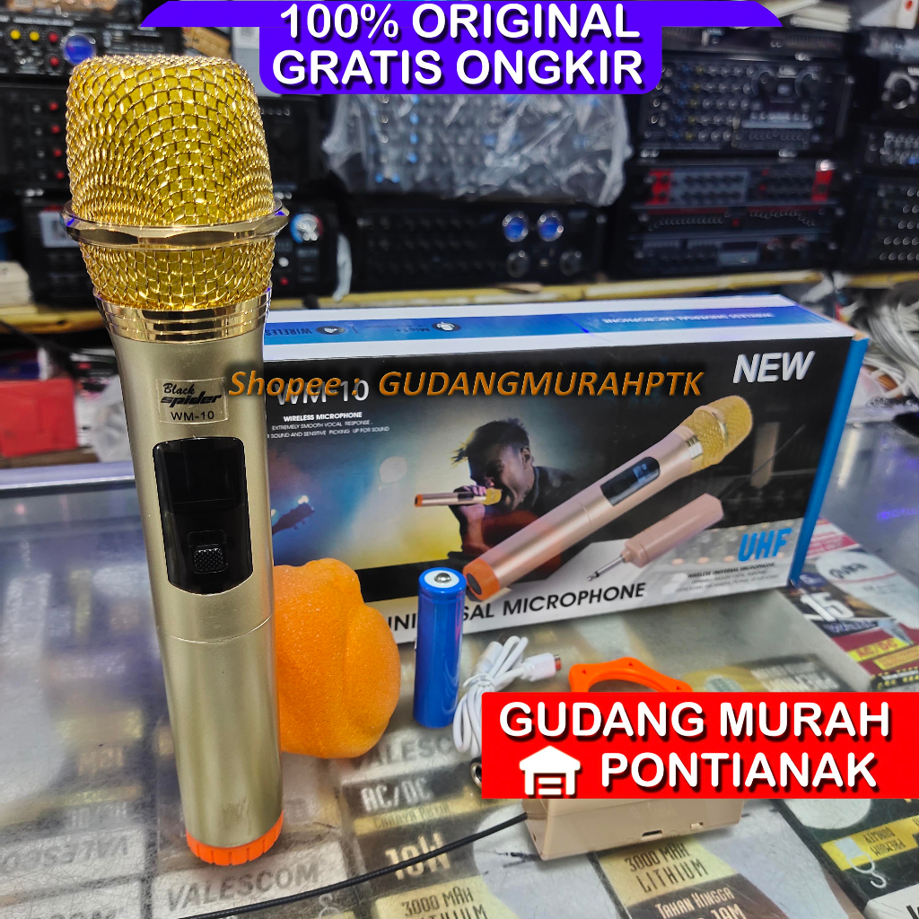 MIC WIRELESS BLACK SPIDER WM-10 Microphone black spider wm 10 mic wm10 wire less Tanpa kabel pakai antena