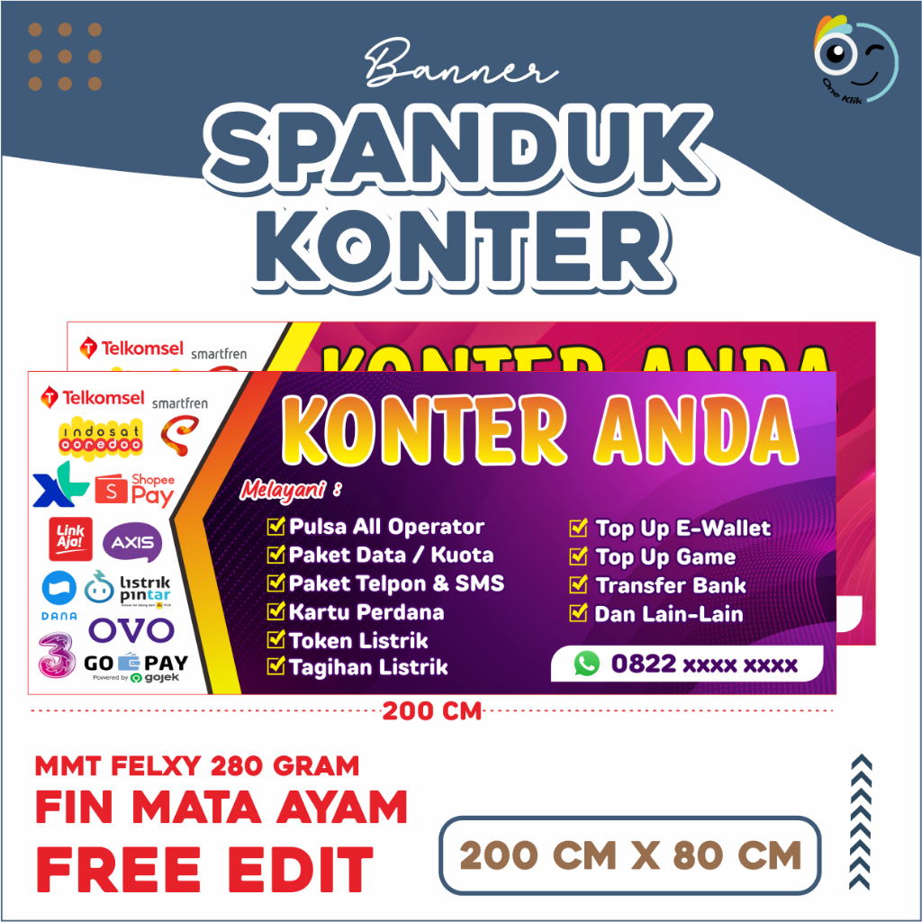 Spanduk Banner Konter / Banner Spanduk Murah / Aksesoris Konter / Variasi Warna -ONEKLIK.1