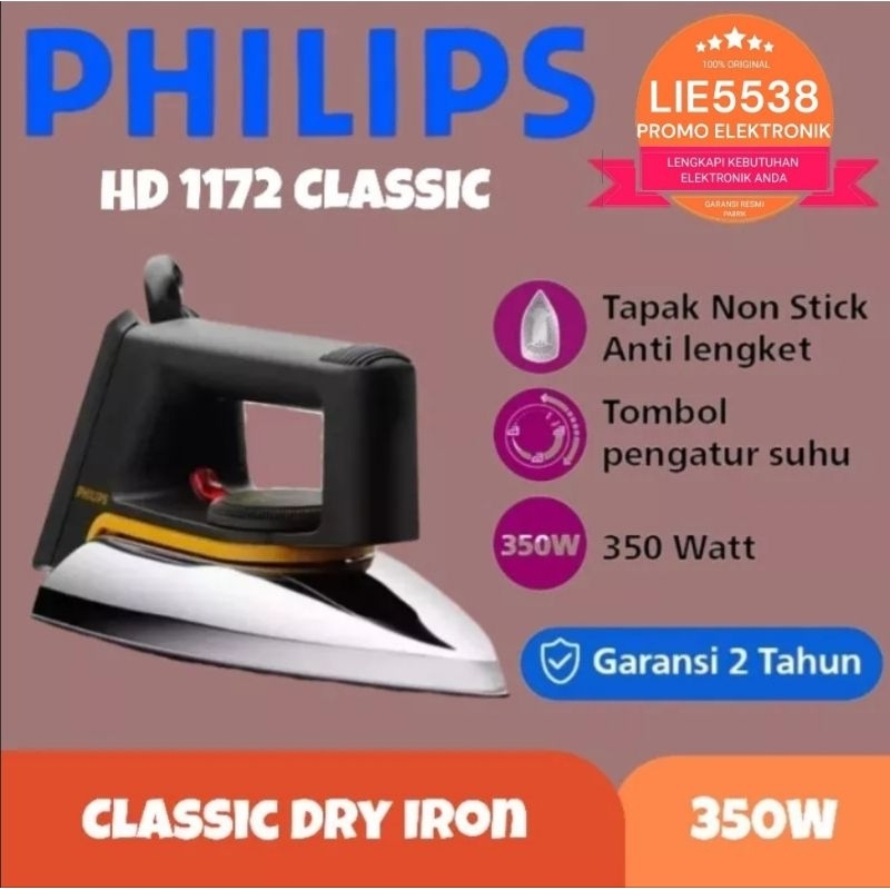 Setrika PHILIPS HD 1172 / HD 1172 350WATT GARANSI RESMI