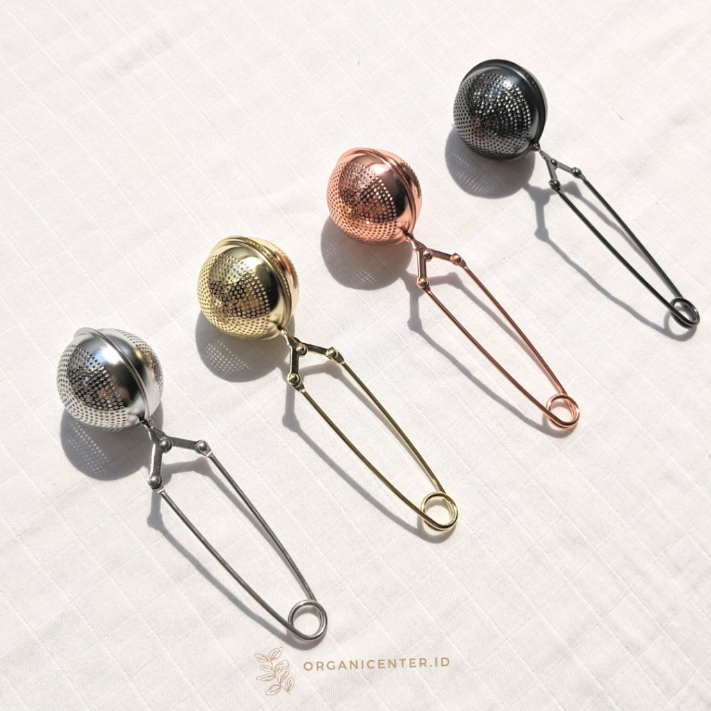 Saringan Teh Premium Tea Strainer Infuser Stainless Steel Estetik With Handle Rose Gold Clip Rempah Filter Bola Bulat Reuseable Eco Friendly Black Silver